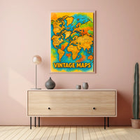 Vintage World Map Art Print Adventure Travel Poster