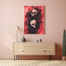 Dark Gothic Skulls with Roses Artistic or Pop Culture Poster