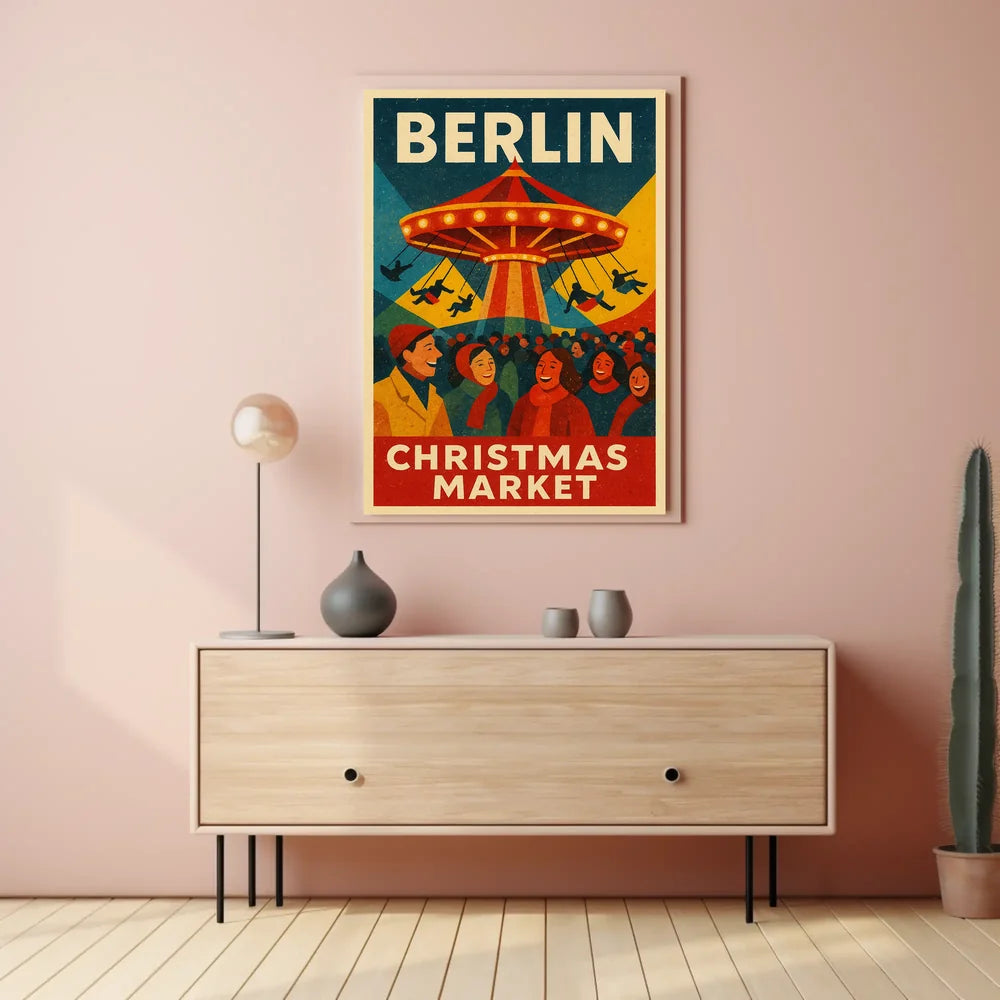 Christmas Carousel at Berlin Market Seasonal Travel Poster