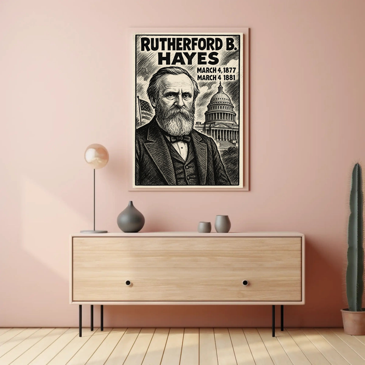 Rutherford B. Hayes 19th President of the United States B & W Comic Sketch Poster