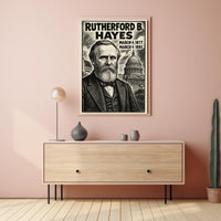 Rutherford B. Hayes 19th President of the United States B & W Comic Sketch Poster