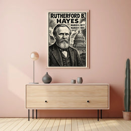 Rutherford B. Hayes 19th President of the United States B & W Comic Sketch Poster