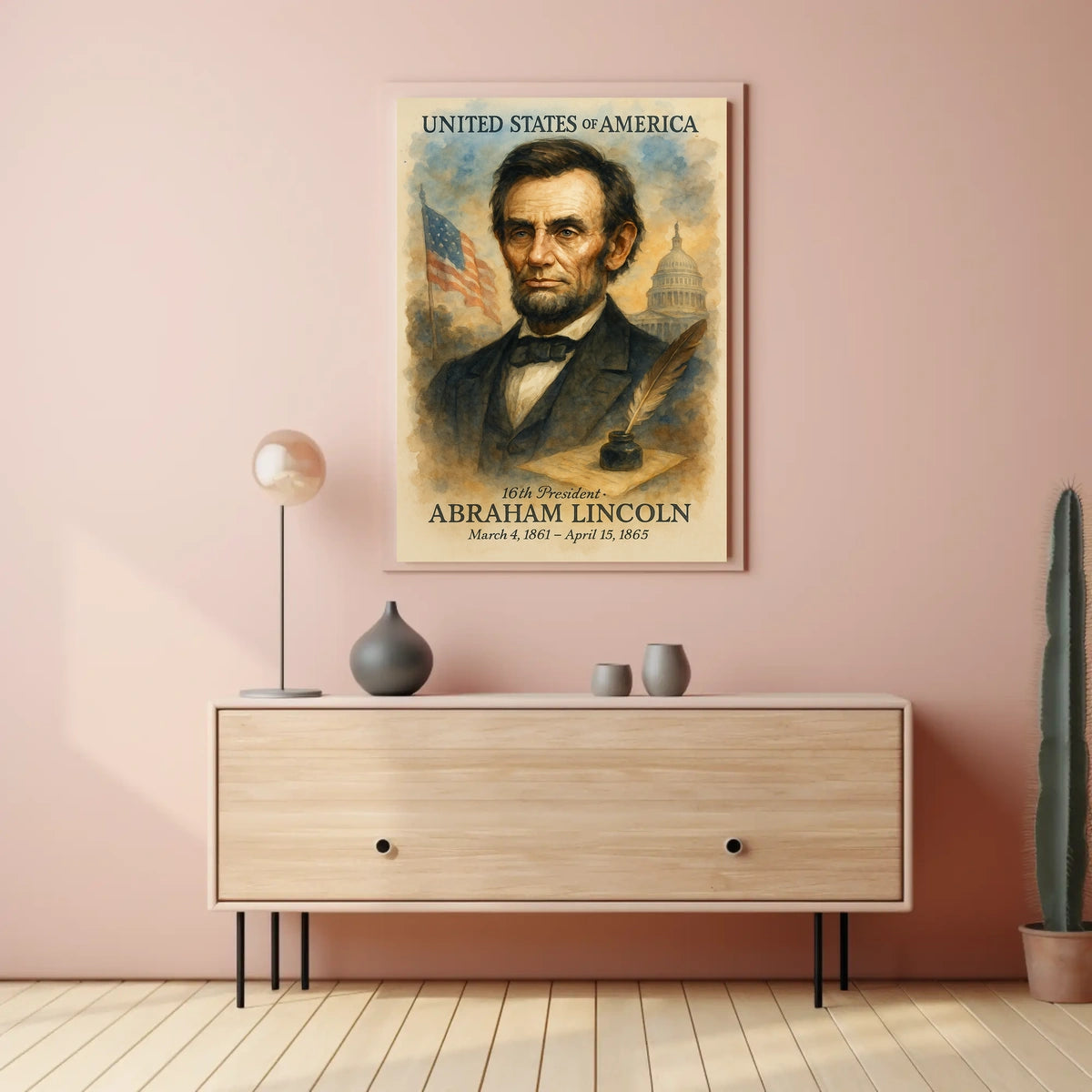 Abraham Lincoln 16th President of the United States Vintage Watercolor Poster