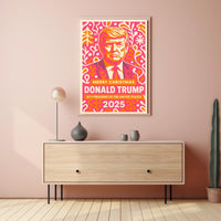 Vibrant Festive Portrait in Pink and Orange Pop Culture Poster