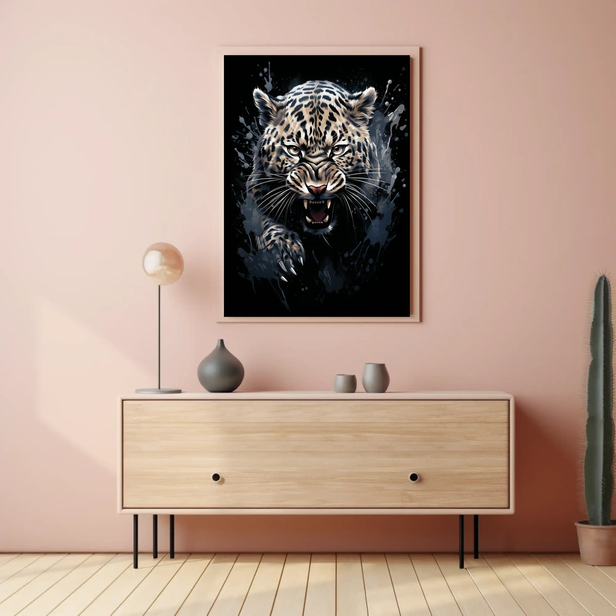 Fierce Leopard Art Poster: Dynamic Wild Energy