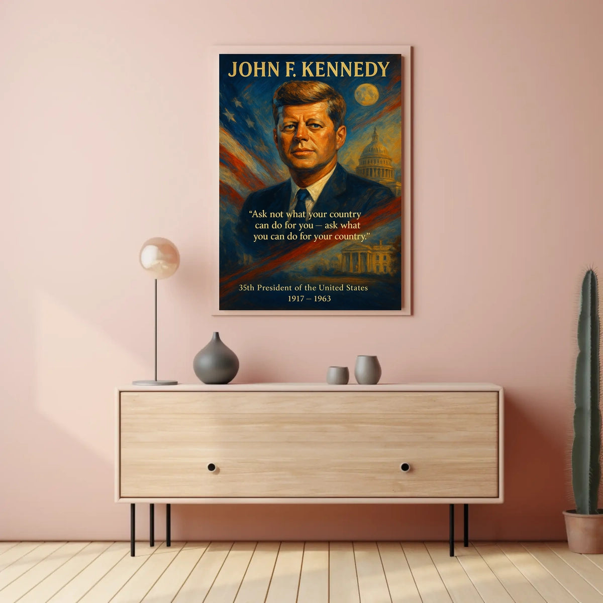 JFK Inspirational Quote Patriotic Vintage Art Poster