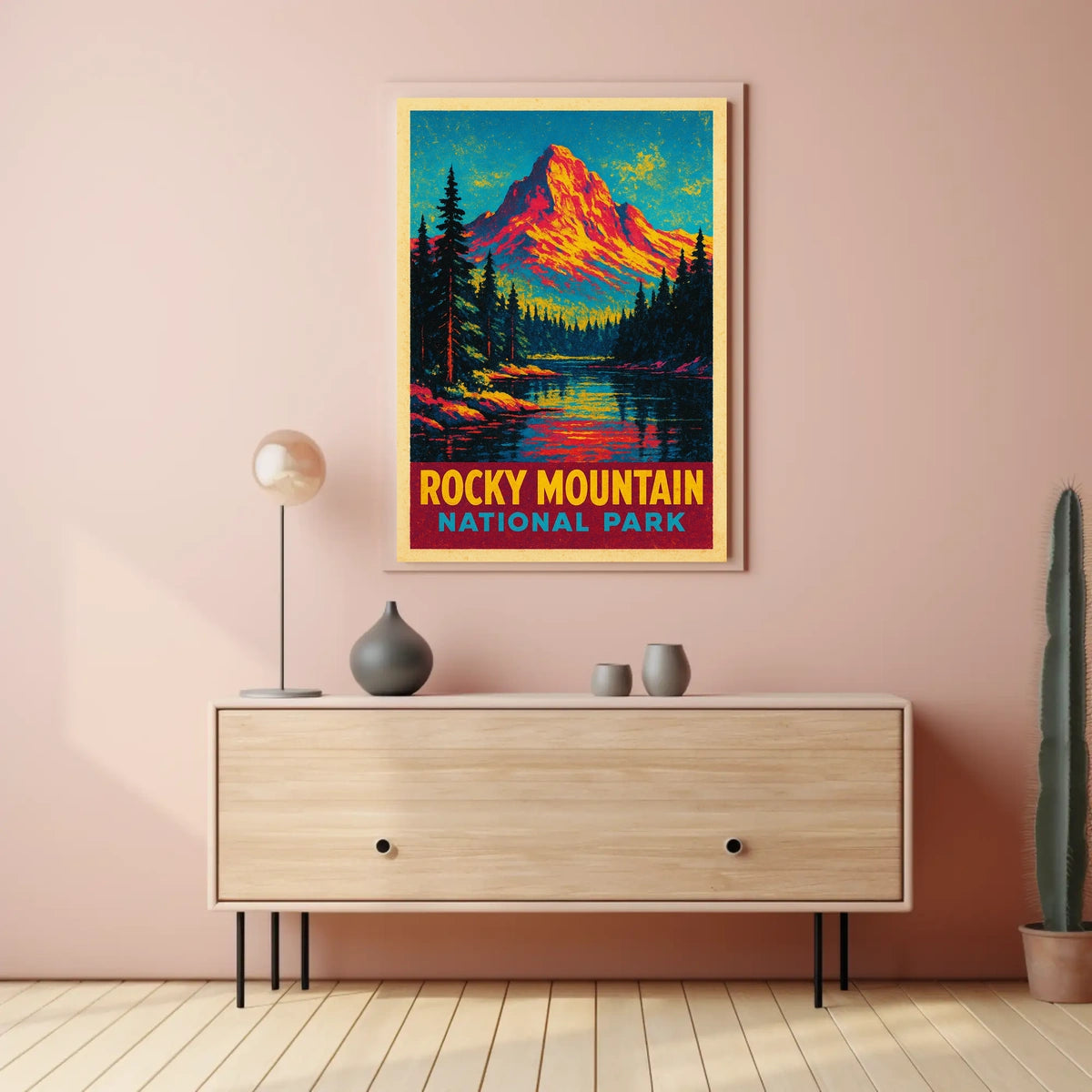 Rocky Mountain Sunrise Vintage Travel Retro Mid Century Scenic Landscape Collector Poster