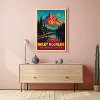 Rocky Mountain Sunrise Vintage Travel Retro Mid Century Scenic Landscape Collector Poster