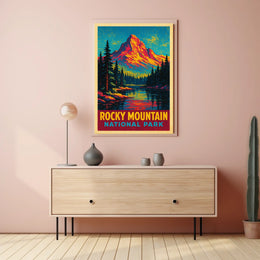 Rocky Mountain Sunrise Vintage Travel Retro Mid Century Scenic Landscape Collector Poster