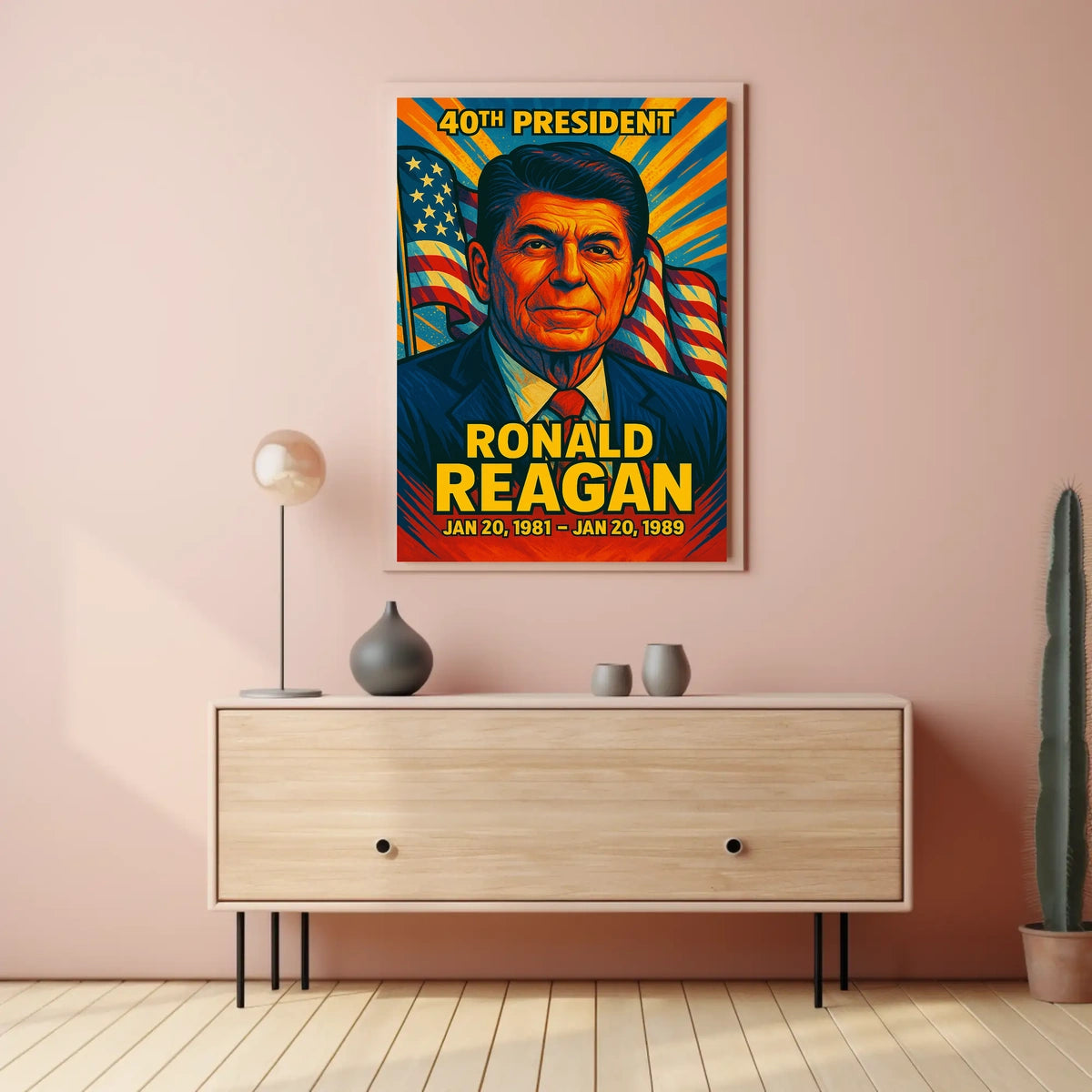 Ronald Reagan 40th President of the United States Colorful Comic Book Style Poster