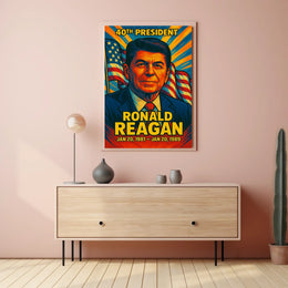 Ronald Reagan 40th President of the United States Colorful Comic Book Style Poster
