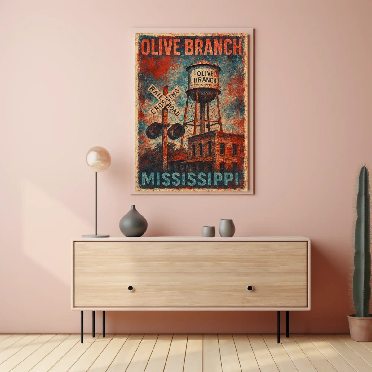 Vintage Olive Branch Railroad Water Tower Travel Poster