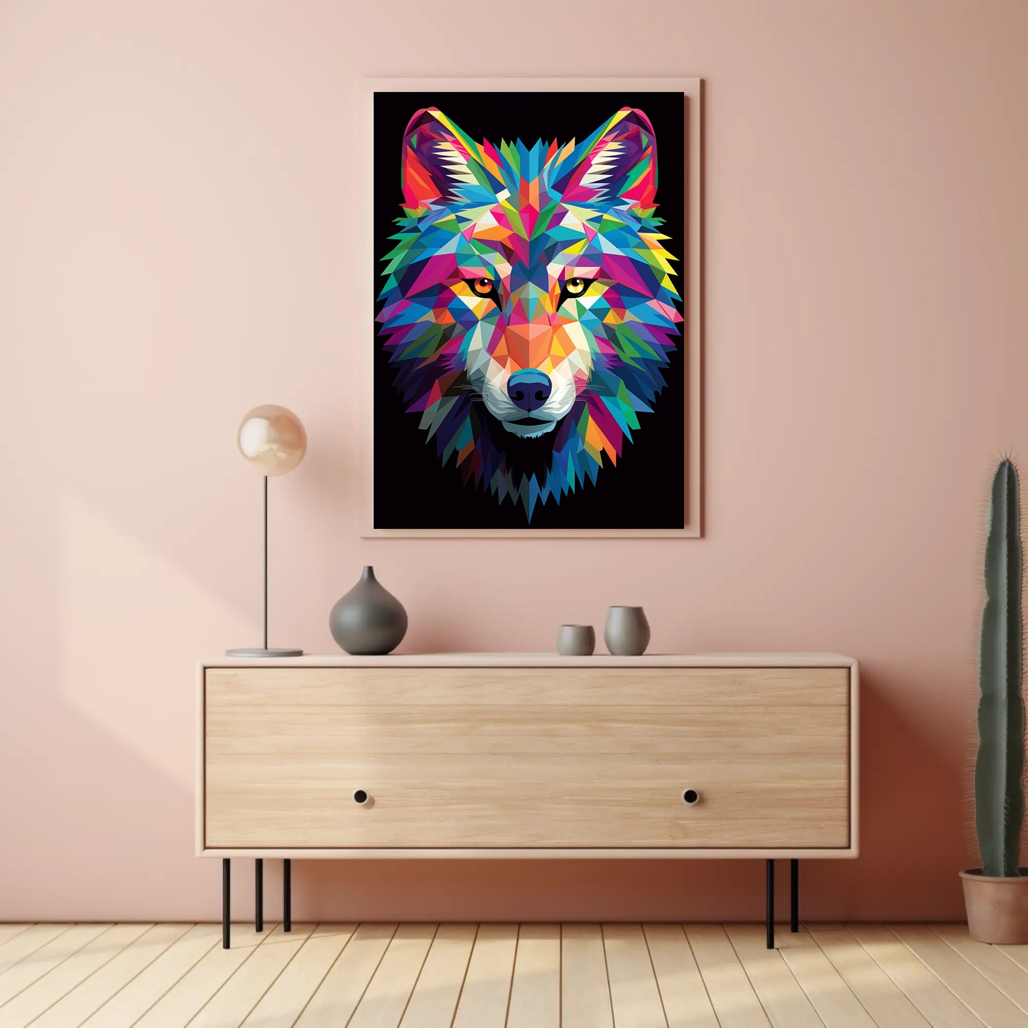 Vibrant Geometric Wolf Poster PosterGoat