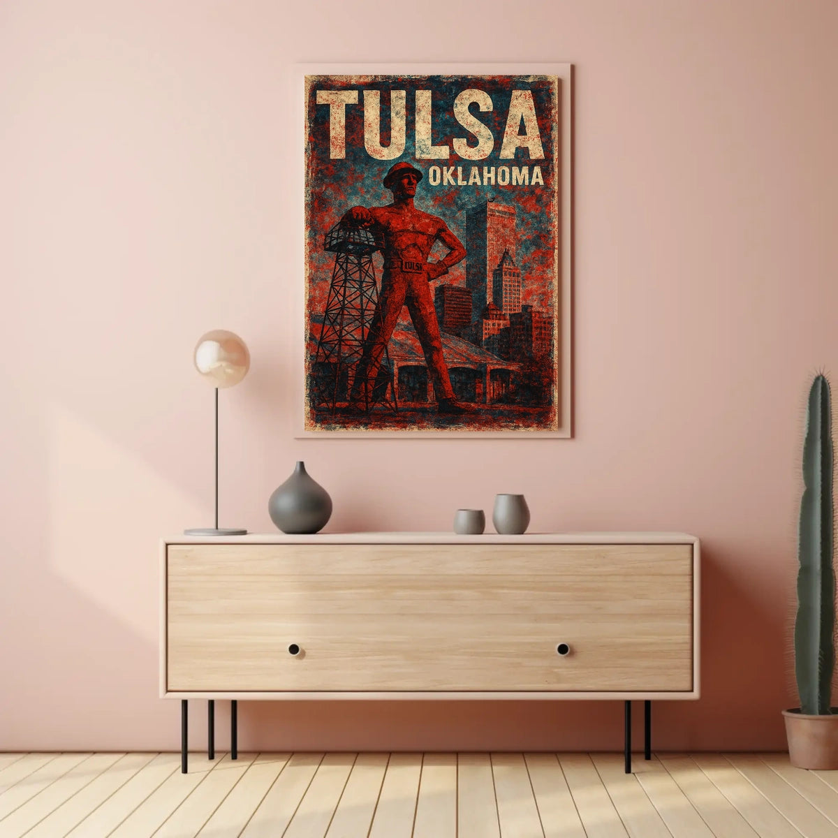 Tulsa Oklahoma Cityscape Vintage Travel Decor Poster