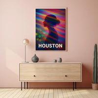 Vibrant Silhouette Houston Night City Neon Skyline Pop Art Digital Painting Urban Poster