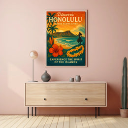 Honolulu Sunset Vintage Travel Poster Art