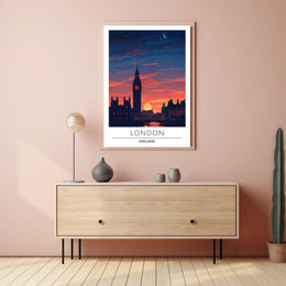 London Sunset Cityscape Illustration - Urban or Cityscape Poster