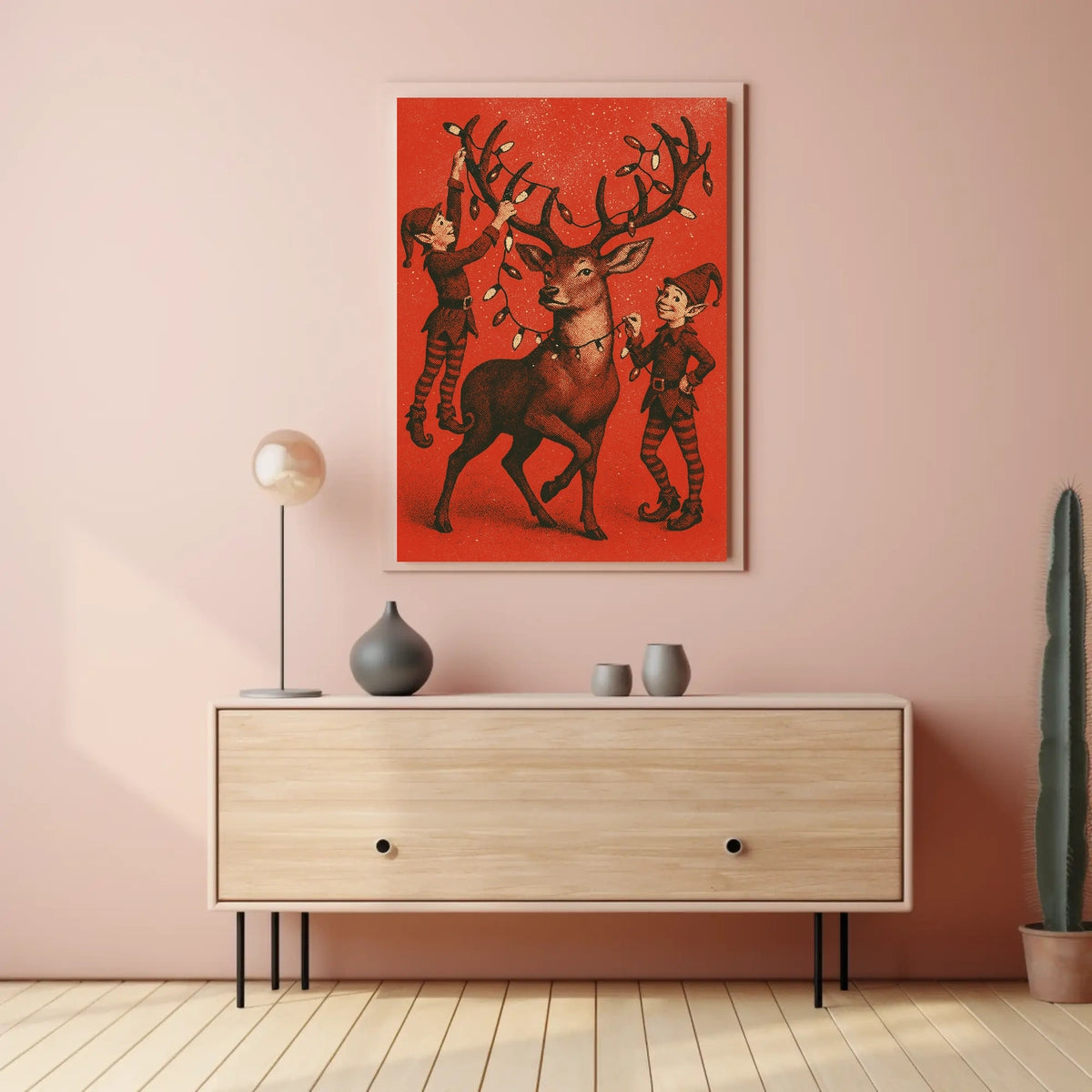 Festive Reindeer And Elves Poster