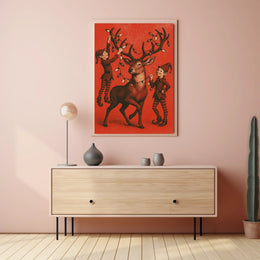 Festive Reindeer And Elves Poster