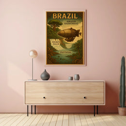 Brazil's Wonders Vintage Steampunk Adventure Poster
