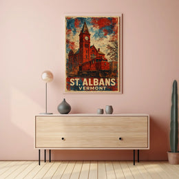Timeless Vintage St Albans Clock Tower Travel Art Deco Retro 80s Collectors Edition Poster