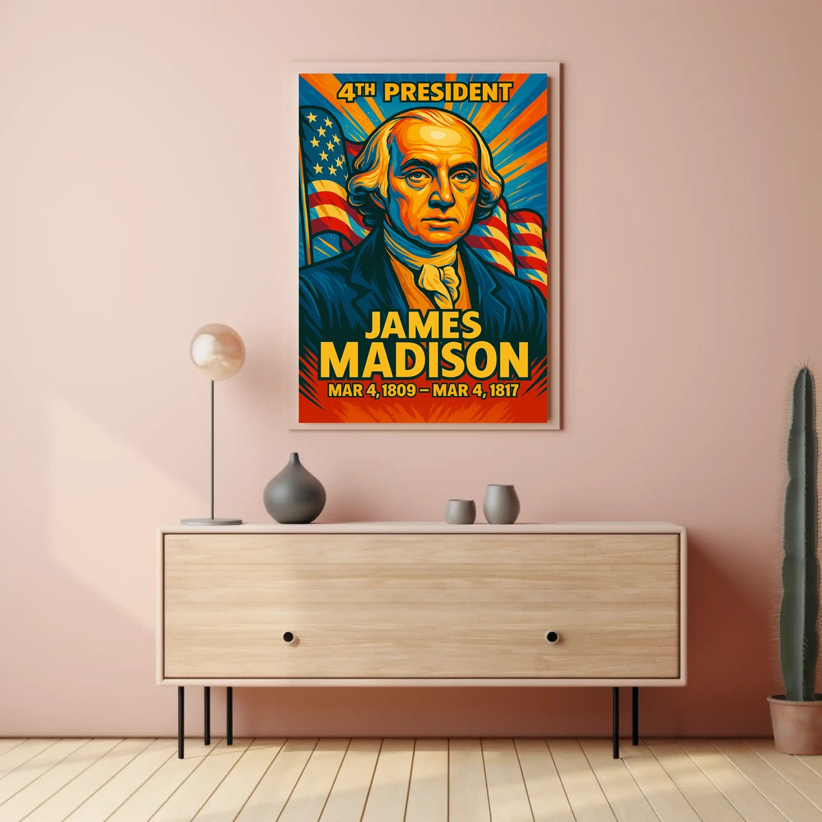 James Madison 4th President of the United States Colorful Comic Book Style Poster