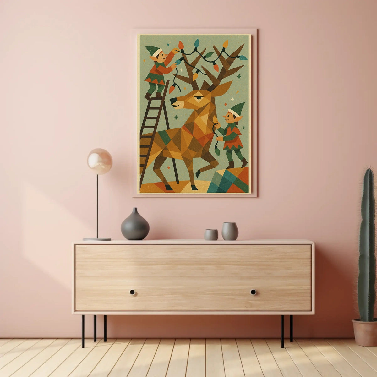 Festive Elves And Reindeer Poster