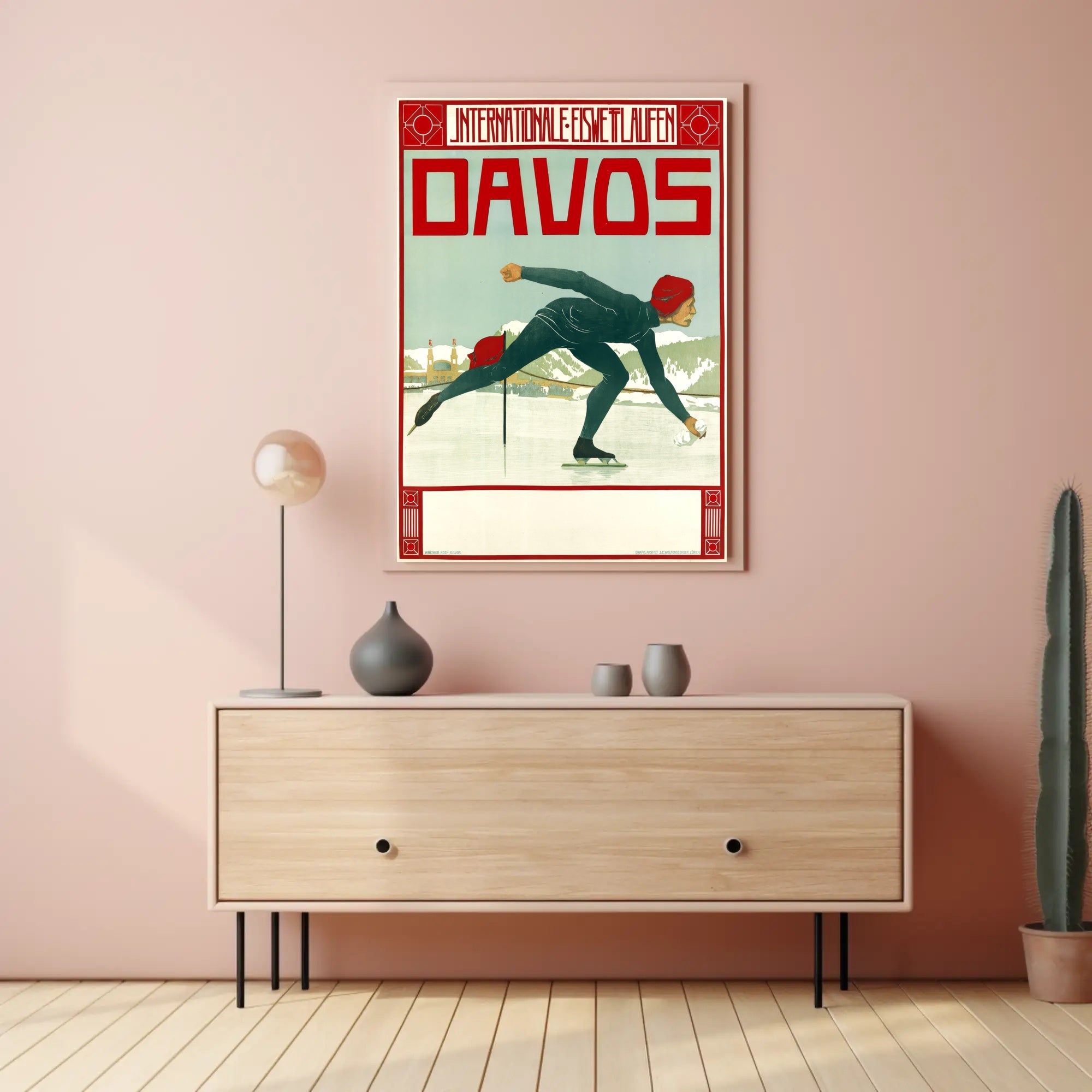 Vintage Davos Ice Skating Event Sports Poster PosterGoat