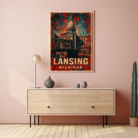 Lansing Capitol Cityscape Minimalist Urban Life Poster