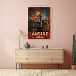 Lansing Capitol Cityscape Minimalist Urban Life Poster