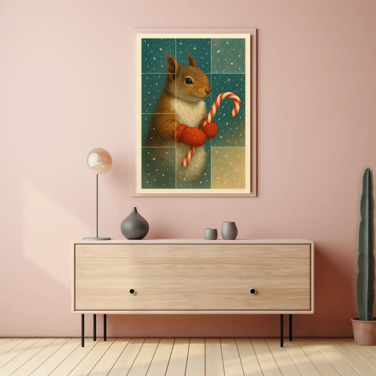 Winter Squirrel With Candy Cane Poster