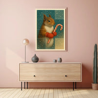 Winter Squirrel With Candy Cane Poster