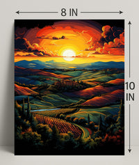 Vibrant Sunset Over Rolling Hills Poster