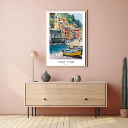 Cinque Terre Watercolor Coastal Scene Travel Poster PosterGoat