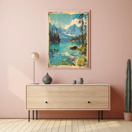 Serene Mountain Lake Travel Poster Landscape Print