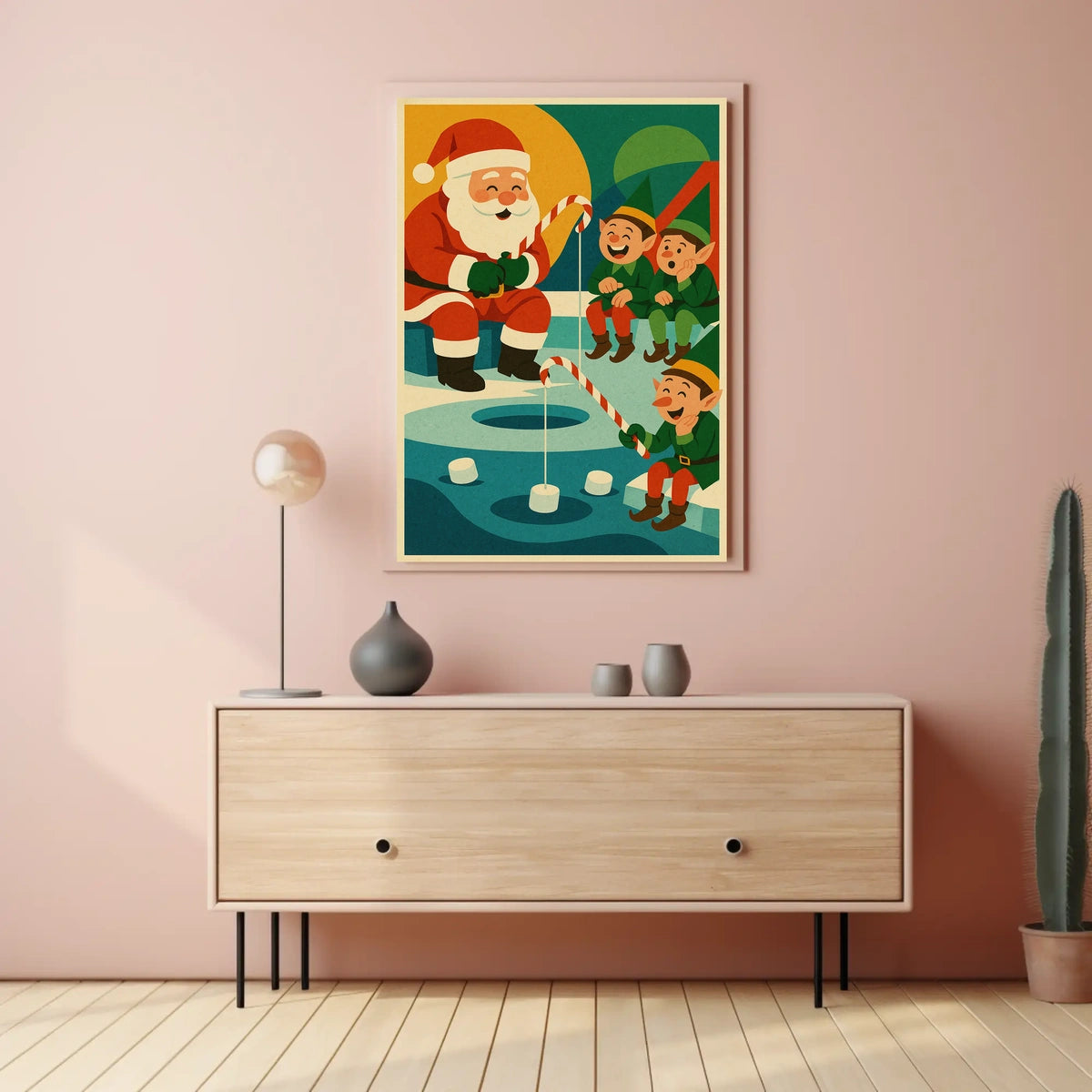 Santa's Whimsical Christmas Fishing Adventure Poster