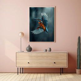 Kingfisher in Flight Photorealistic Animal Poster PosterGoat