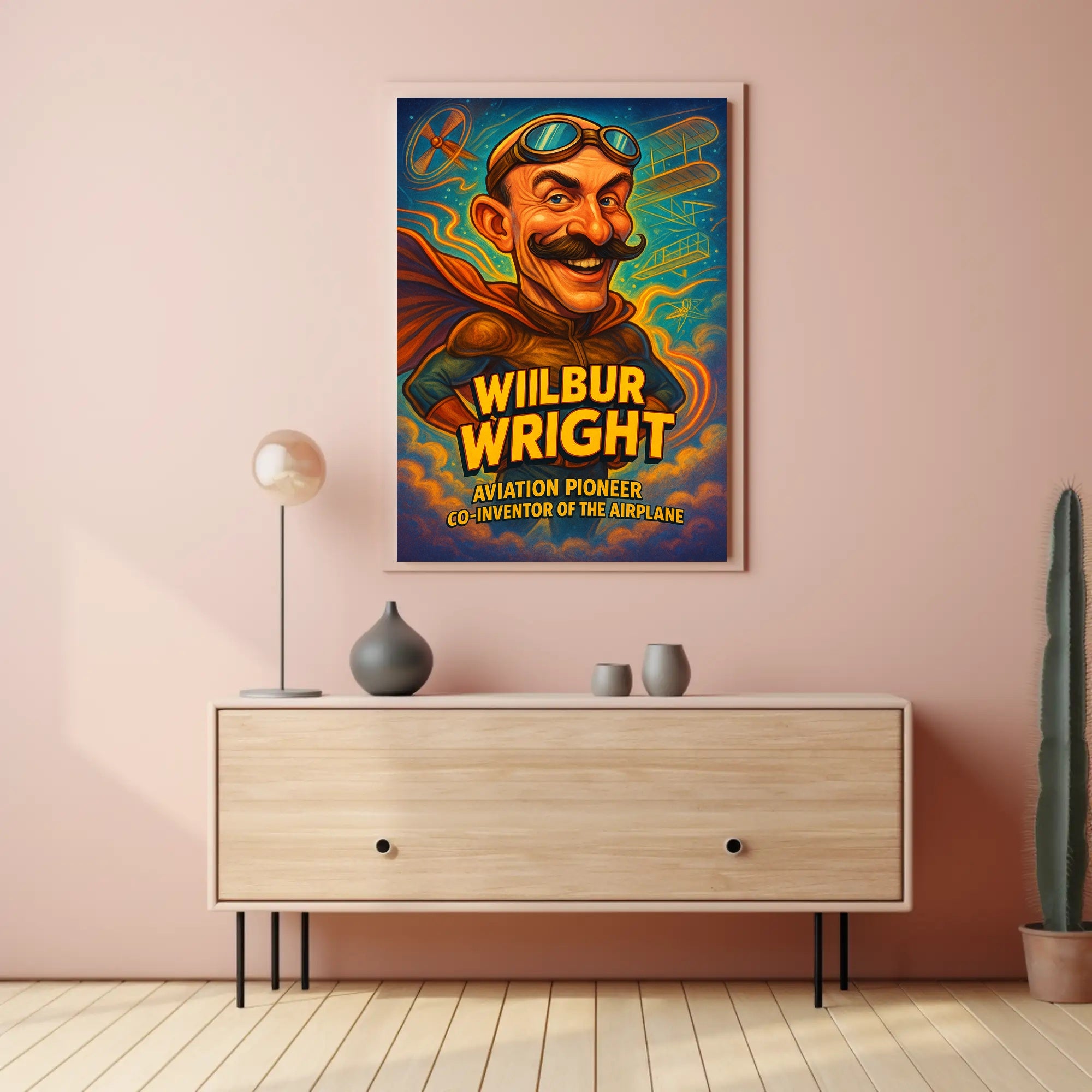 Wilbur Wright Aviation Pioneer Caricature Historical Poster PosterGoat