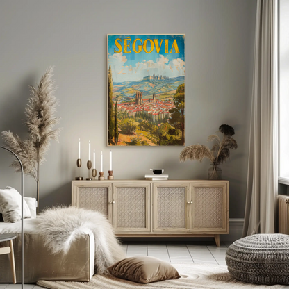 Segovia Historic Hillside Castle Town Travel Poster