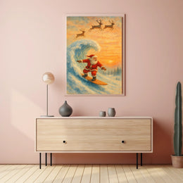 Santa Surfing Christmas Poster: Festive Holiday Decor