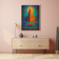 Bodh Gaya Spiritual Enlightenment Poster with Lotus Flowers