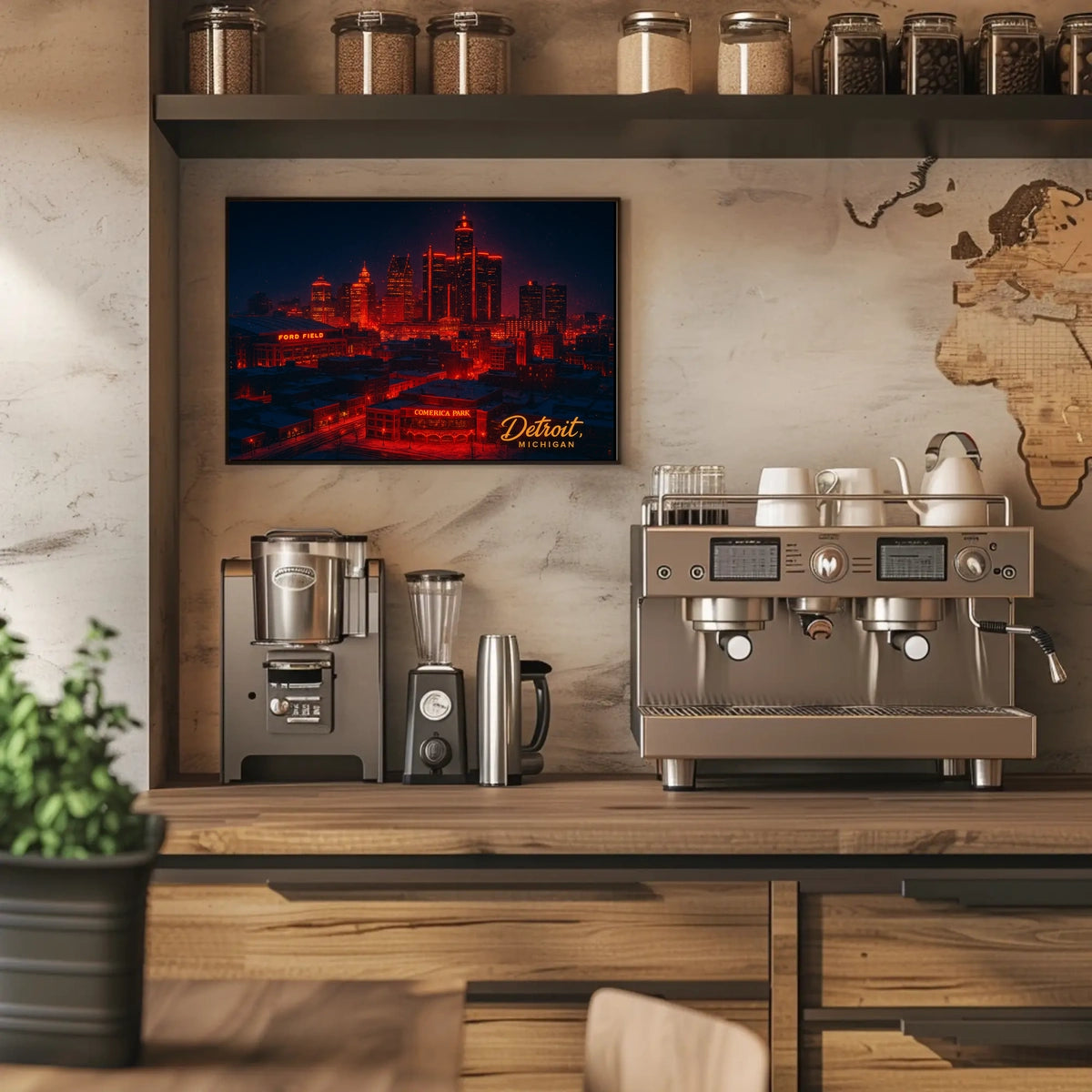 Detroit Skyline at Night Poster