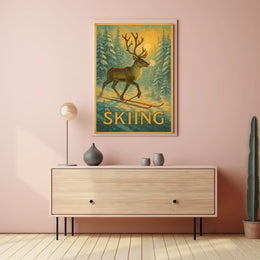 Skiing Reindeer Adventure Poster