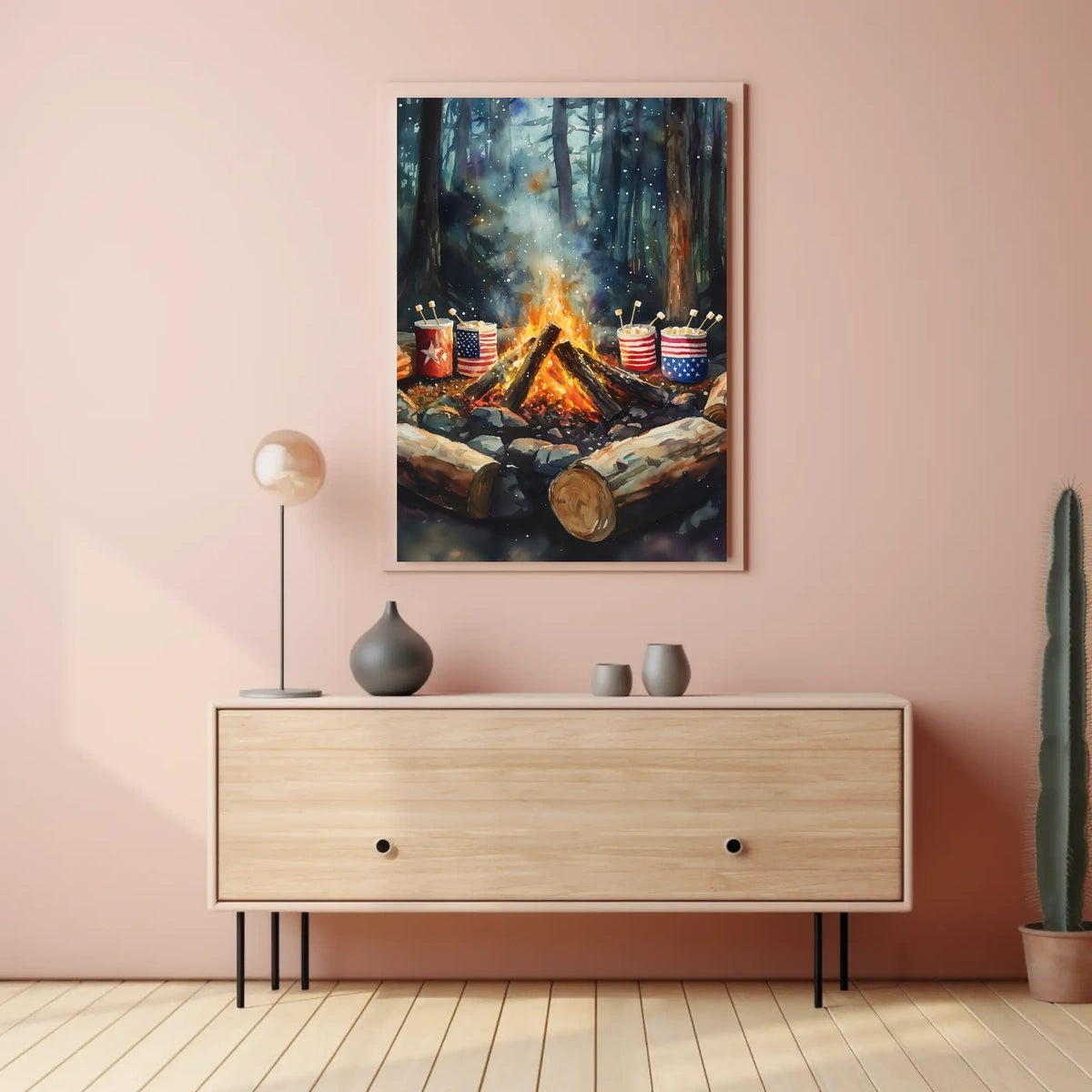Cozy Glowing Campfire Night In The Forest Scene Poster