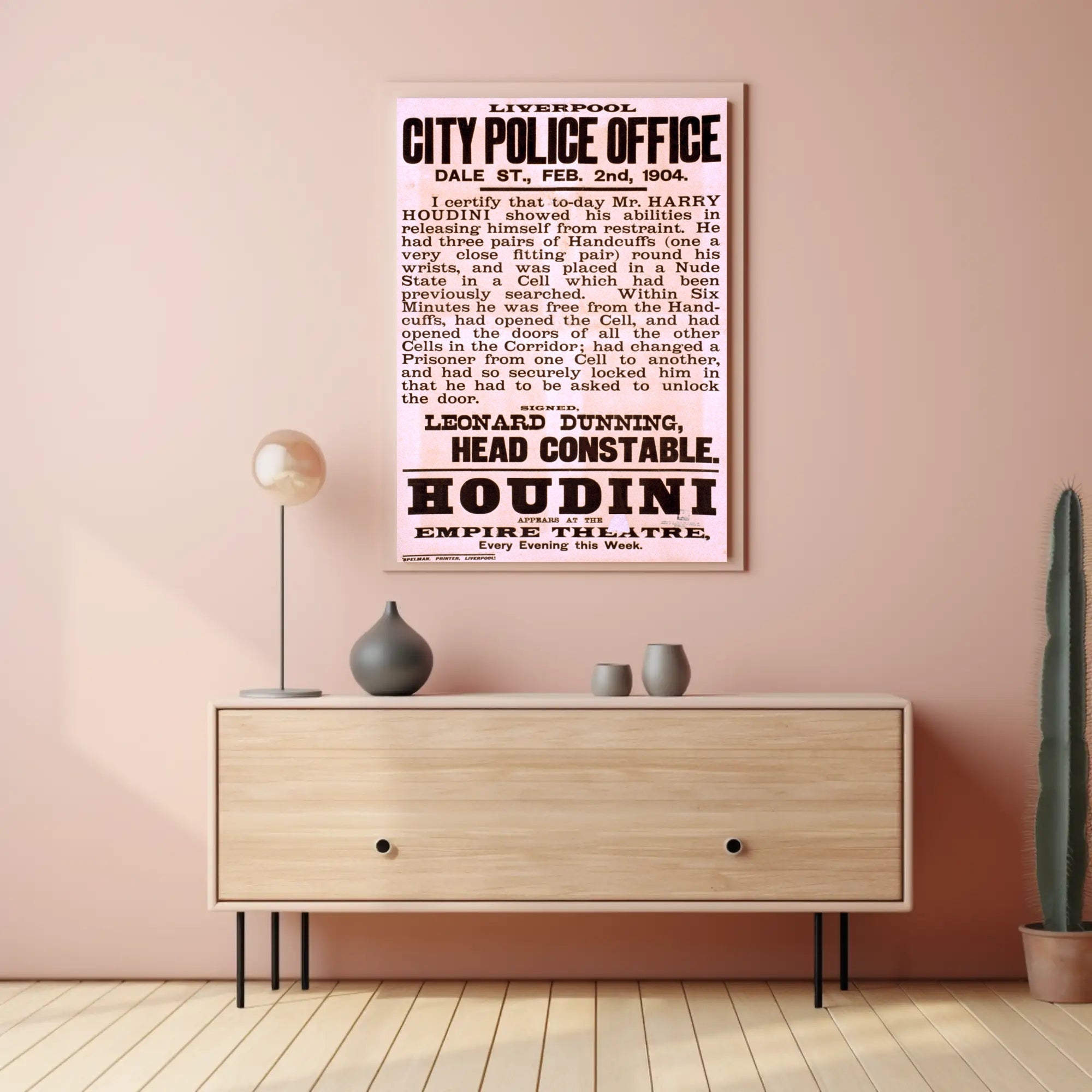 Harry Houdini 1904 Empire Theatre Cultural Heritage Poster