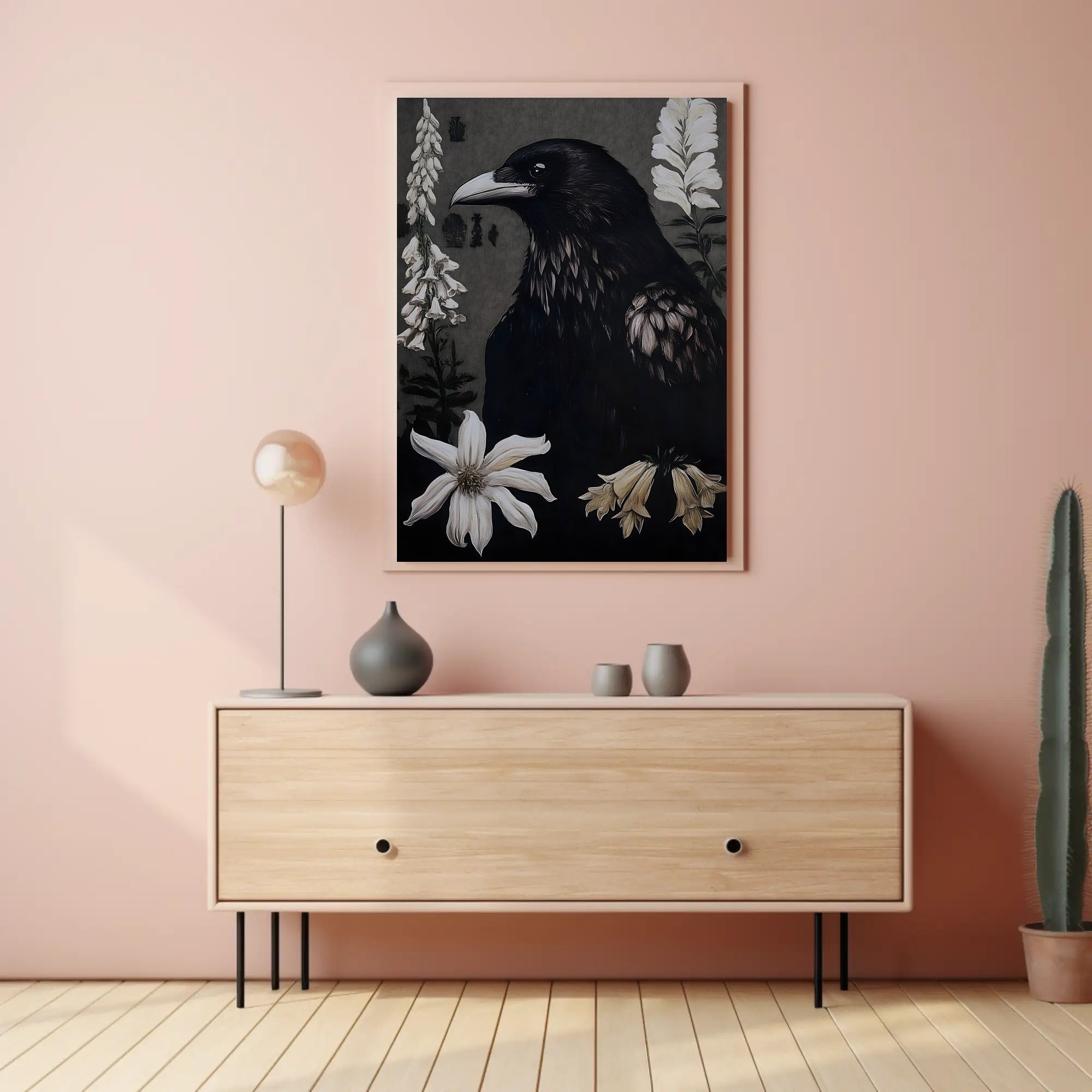 Raven Surrounded by Flowers Animal Poster PosterGoat