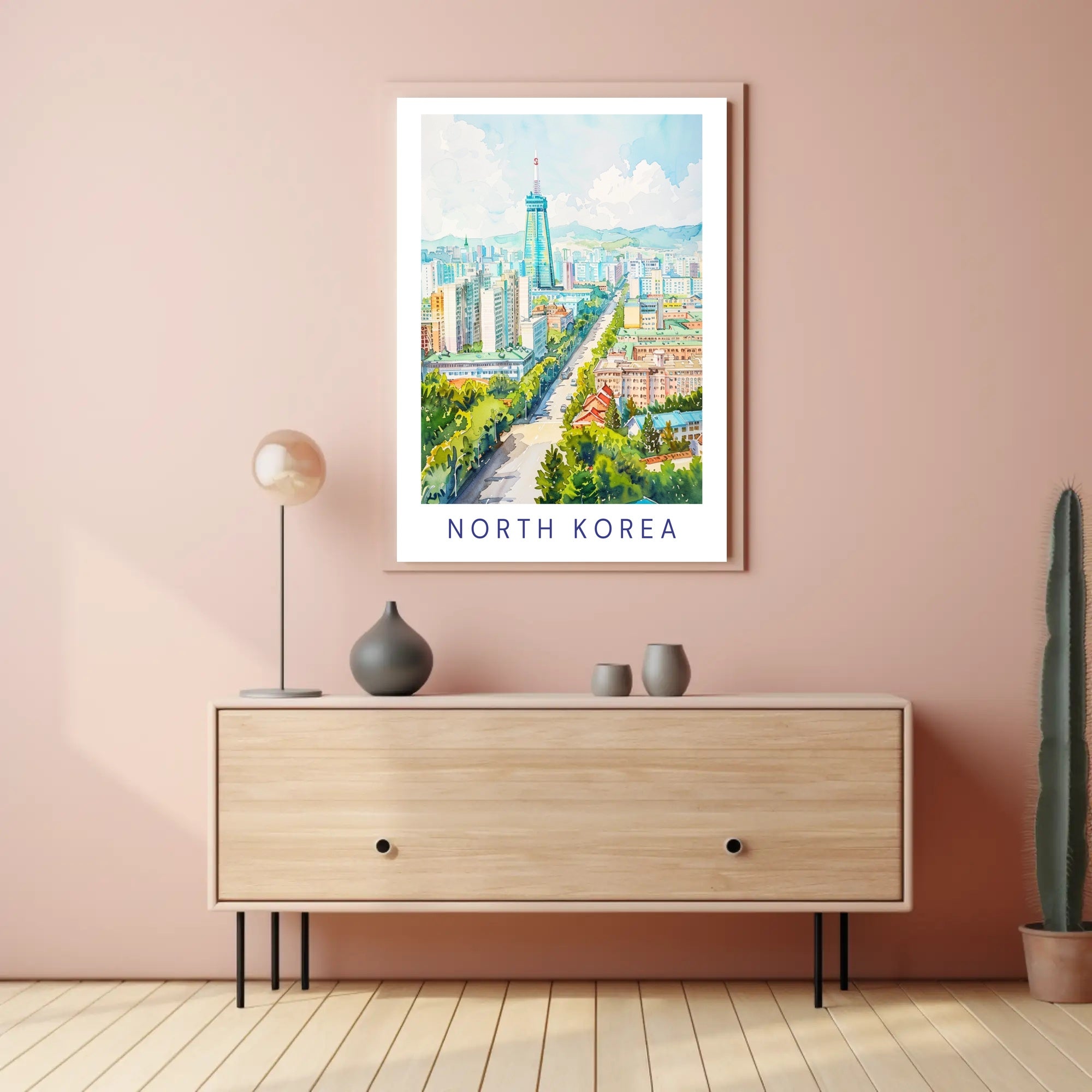 Vibrant Pyongyang Cityscape with Ryugyong Hotel Urban Poster PosterGoat