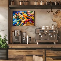 Dynamic Cubist Athletes in Motion Art Poster