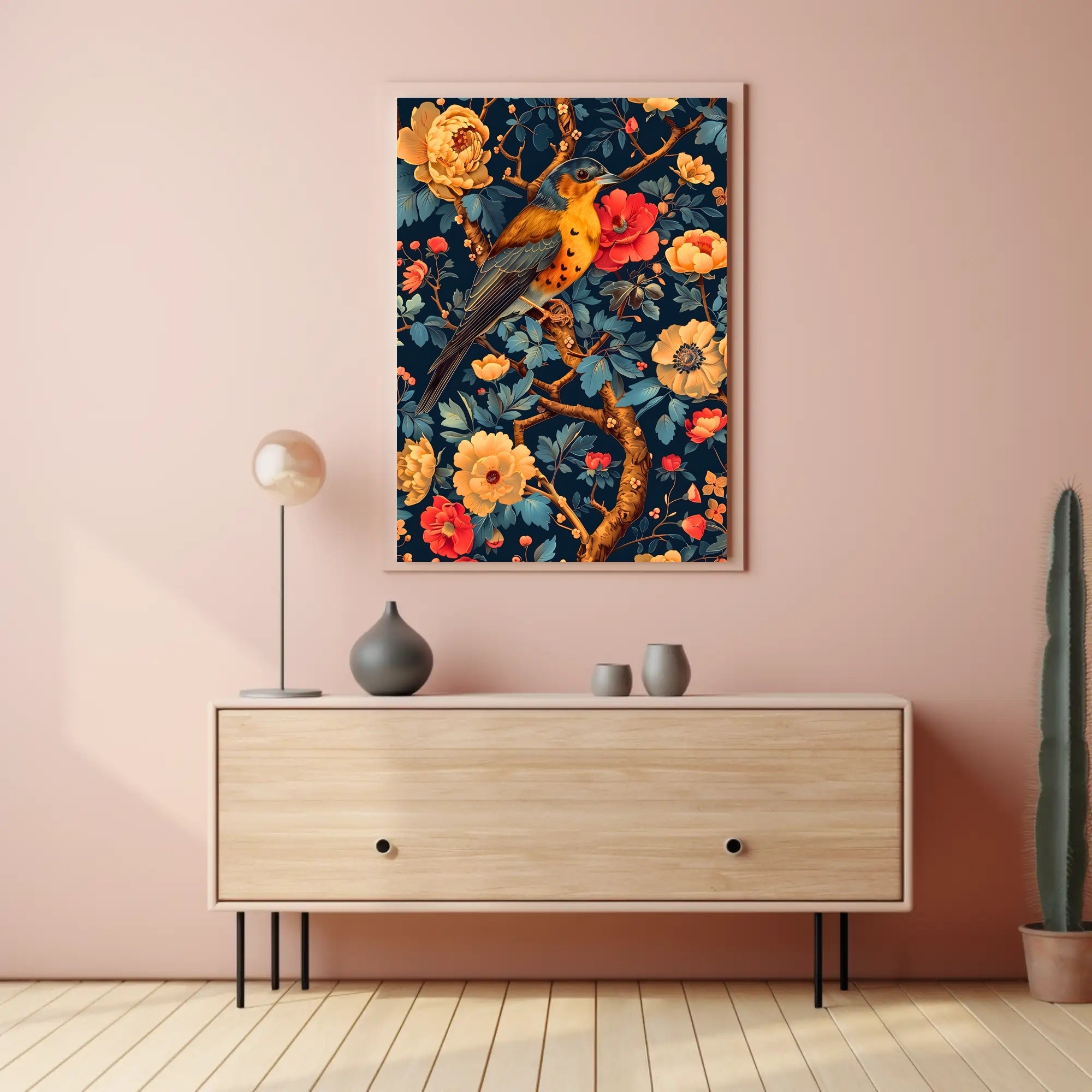 Bird and Flower Botanical Art Print - Animal Poster