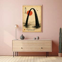 Gateway Arch Japanese-Inspired Sumi-e Artistic Poster